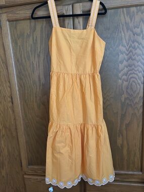 J. Crew Yellow Tiered Midi Sundress with White Eyelet Trim